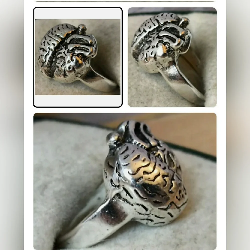 Rare Vintage Jewelery metal Ring Signet Biker Silver Textured Ring